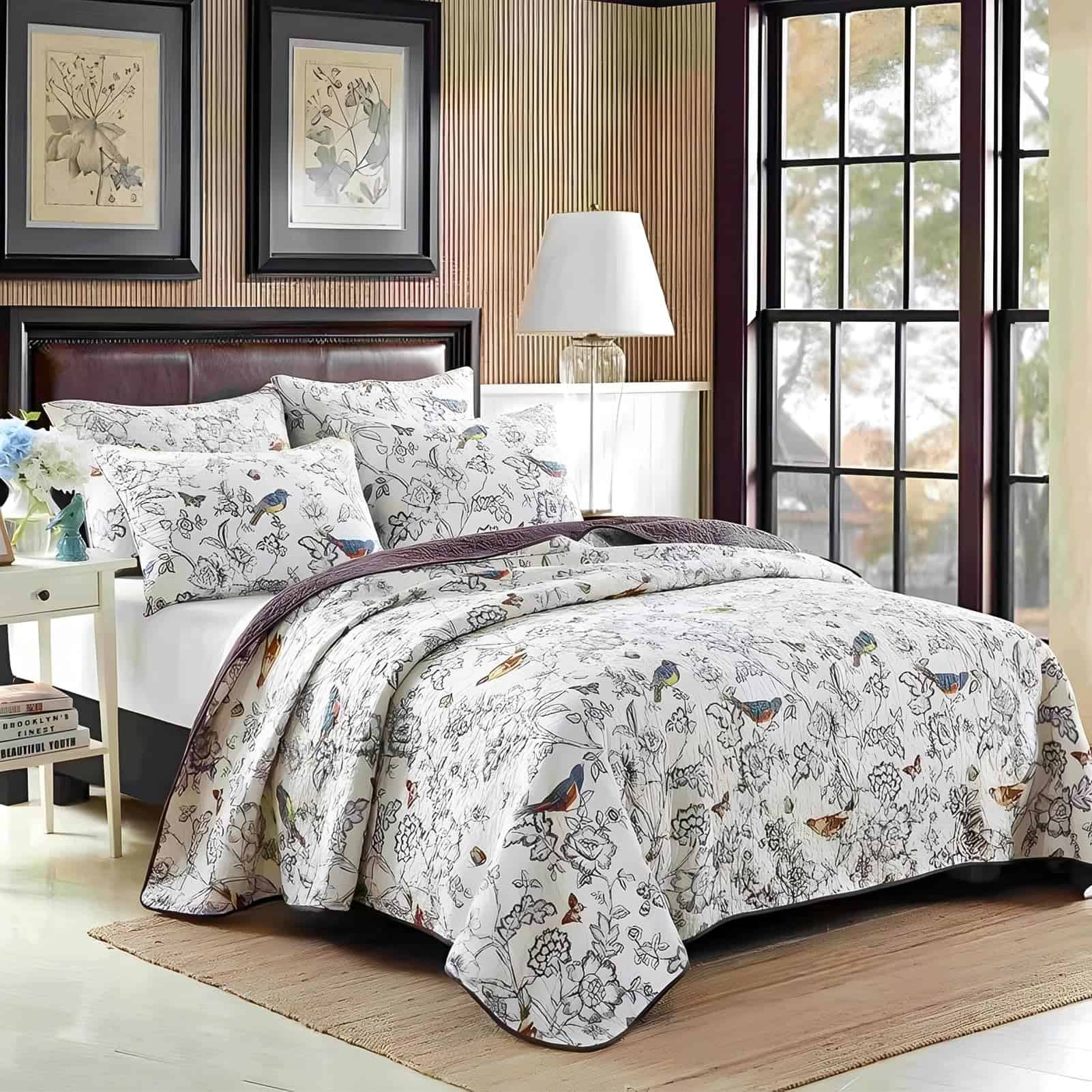 Juego de Edredón de Aves y Flores Rvciby tamaño Queen,