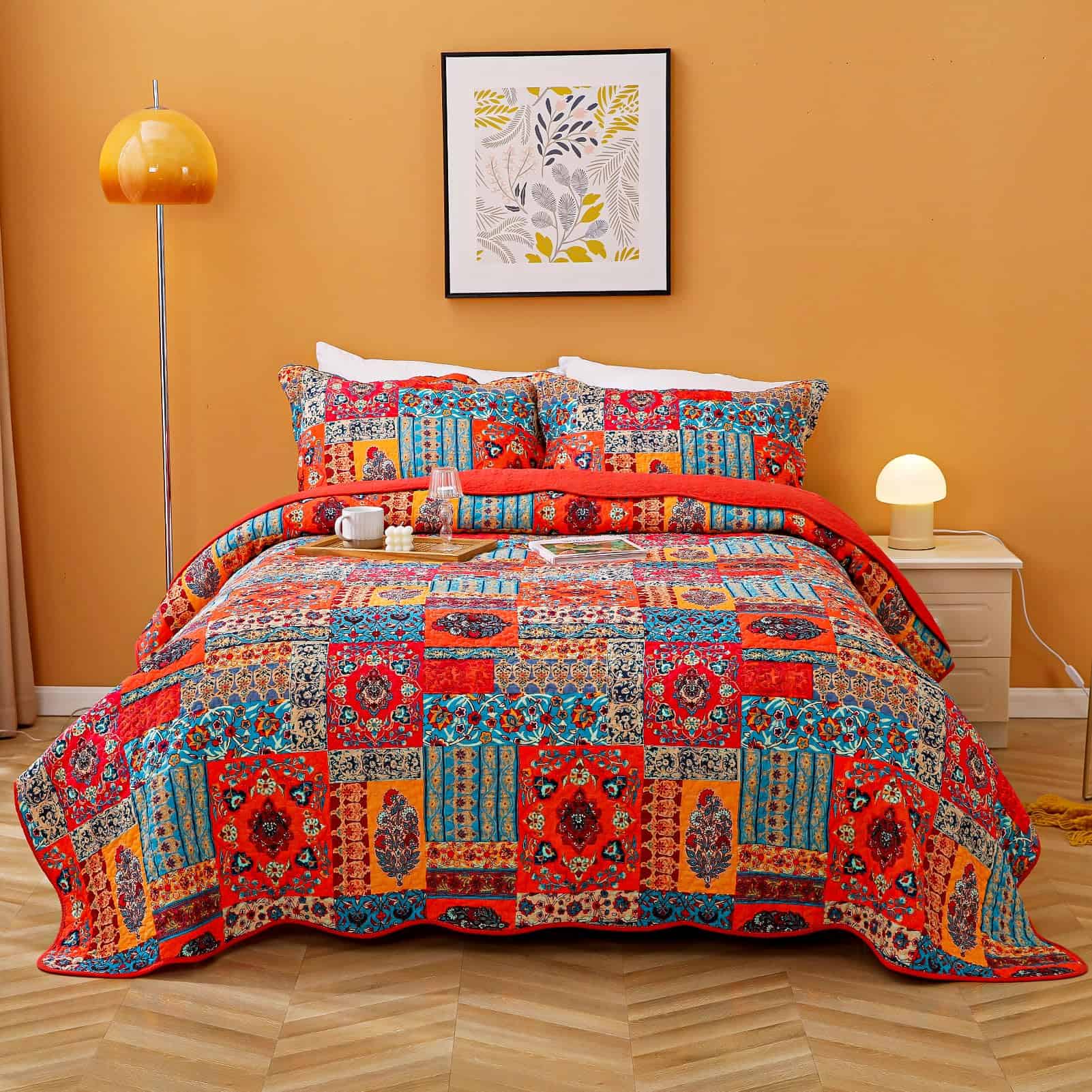 Juego de Colcha Rvciby Boho Grid para Cama Queen, Ligero y