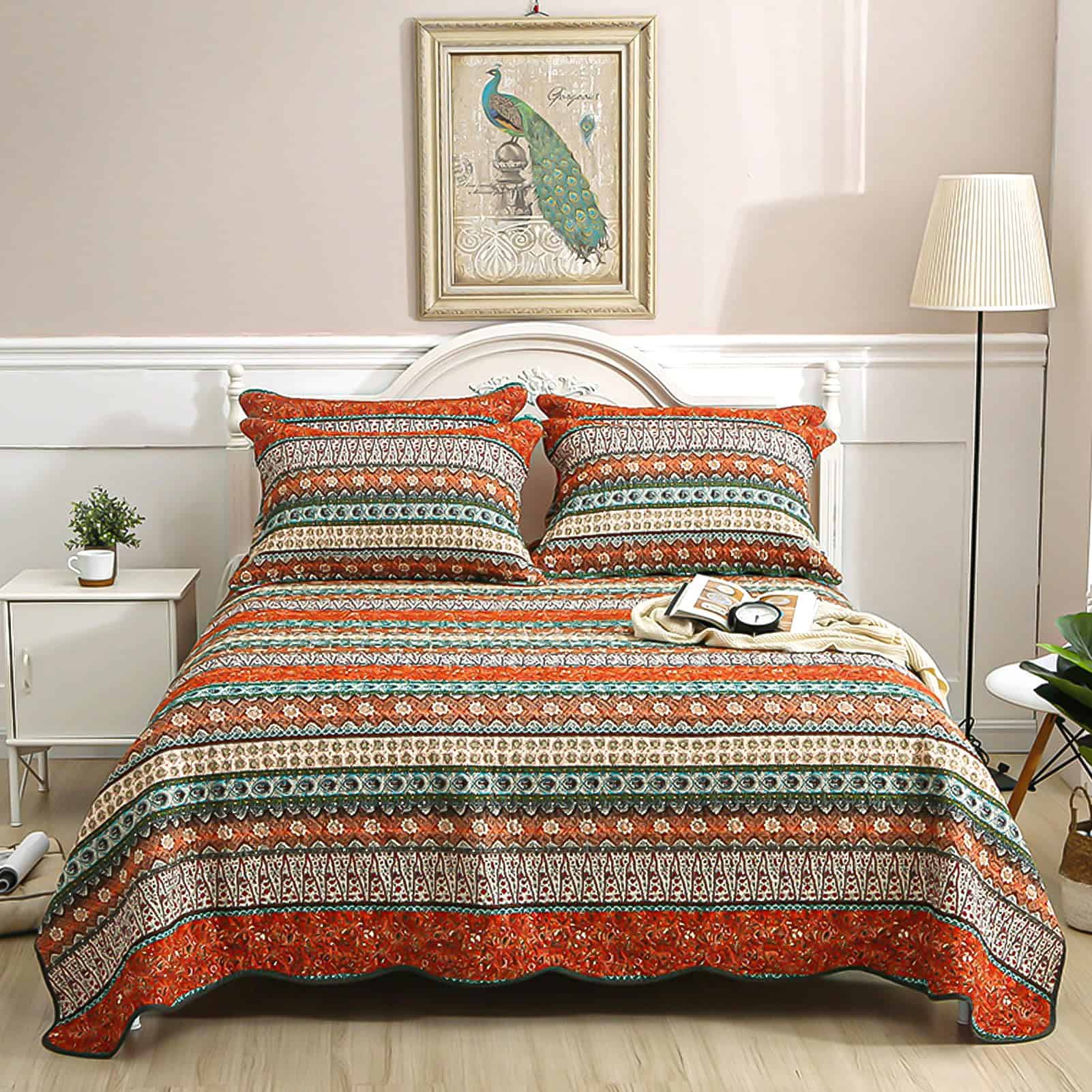 Juego de Colcha Rvciby Boho Striped Queen Size, Ligera y