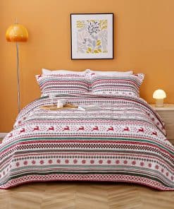 Set de Colcha de Navidad a Rayas para Cama Queen, Ligera y