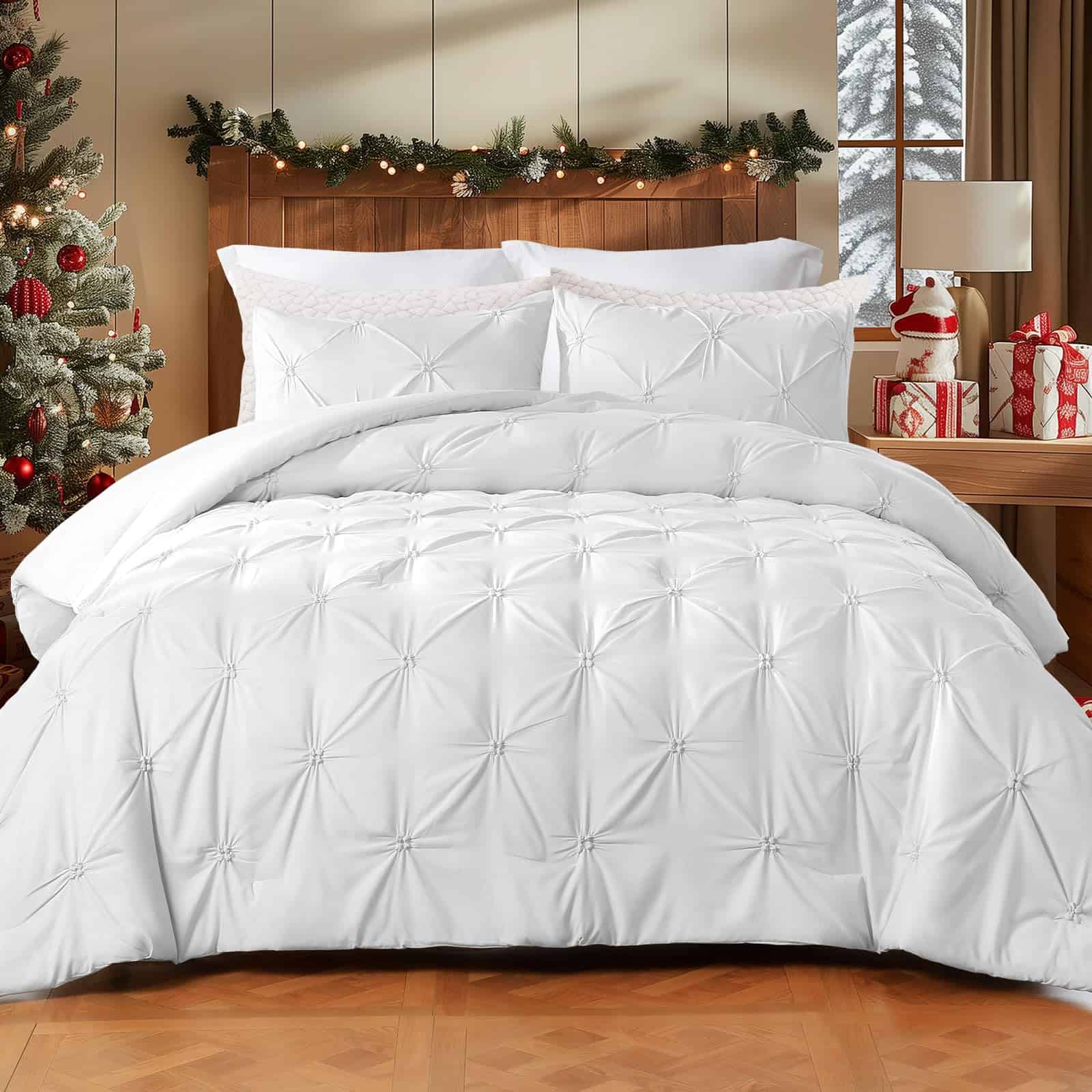 Juego de edredón blanco tamaño Queen, 3 piezas de ropa de