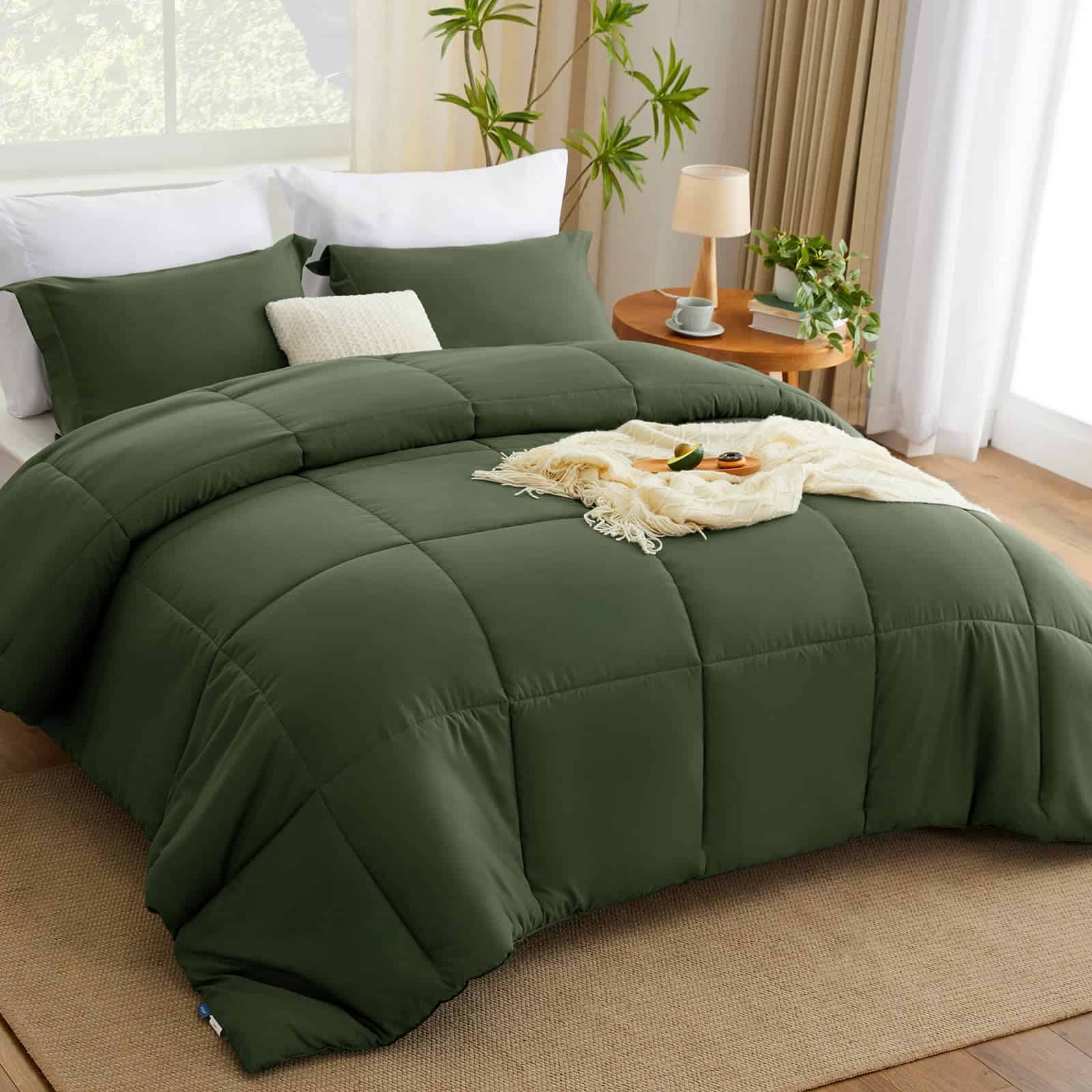 Juego de Edredón CozyLux King - Edredón Verde Oliva Tamaño