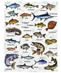 Manta de Lana de Forro Polar con Diseño de Tipos de Peces,