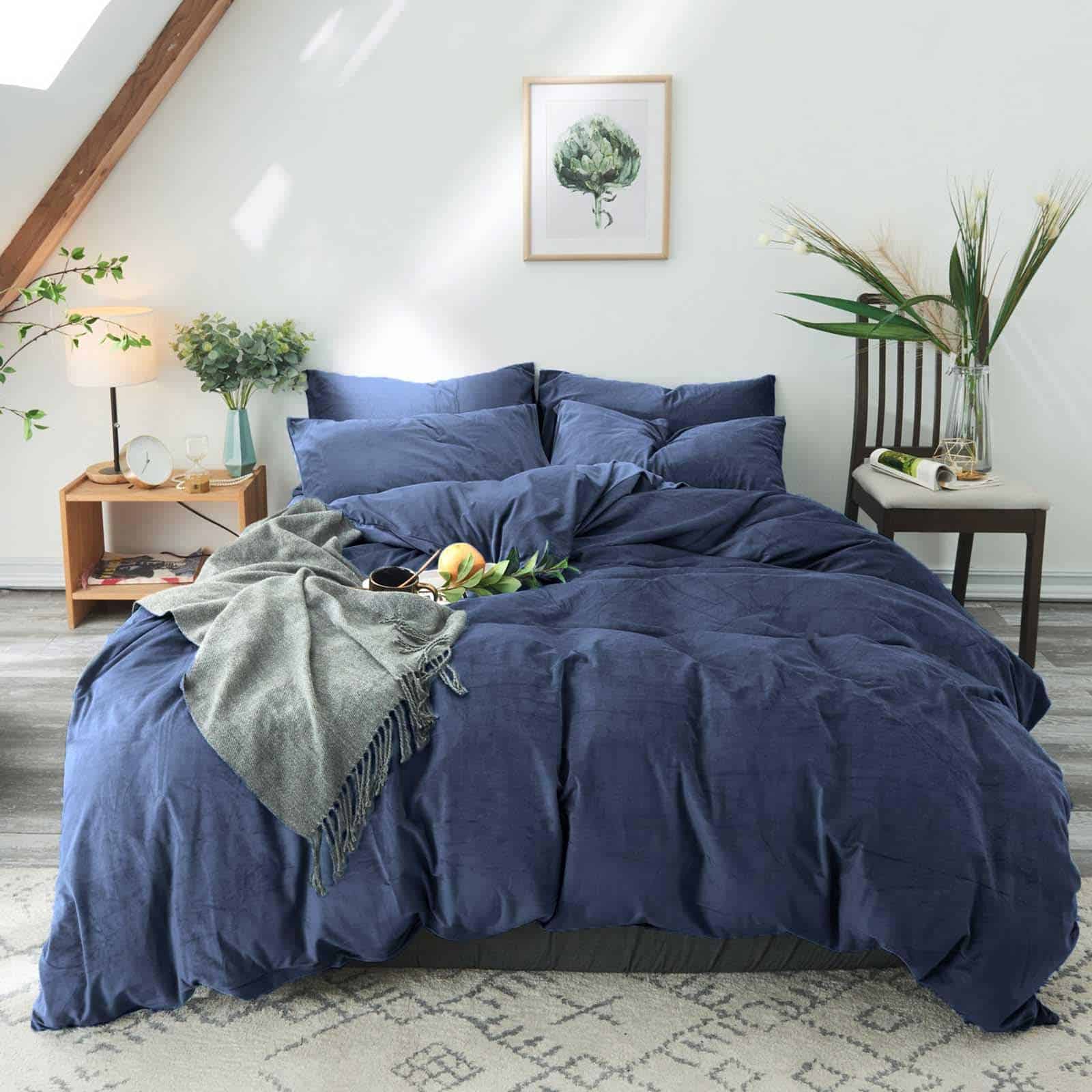 Fundas de Edredón de Terciopelo azul marino tamaño Queen 3