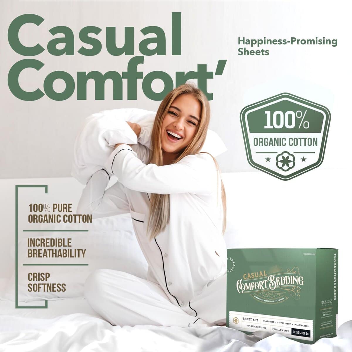 TEXAS LINEN CO. Juego de sábanas de algodón -Verde Salvia - Imagen 3