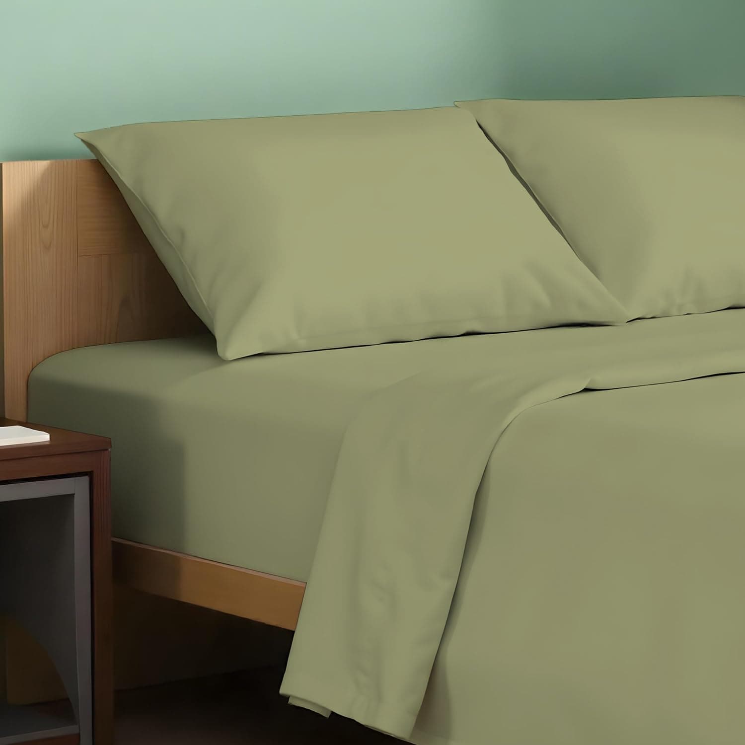 TEXAS LINEN CO. Juego de sábanas de algodón -Verde Salvia