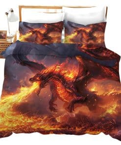 Juego de Edredón Fire Dragon Rojo Juego de Funda de Edredón