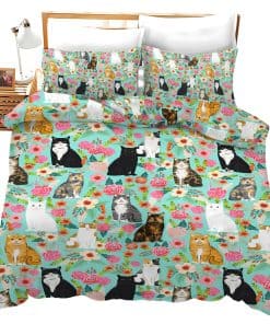 Set de Comforter de Flores de Gato Juego de Ropa de Cama