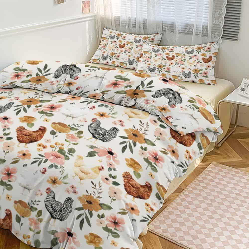 Juego de edredón Chicken Flowers Comforter Set Hen Floral - Imagen 6