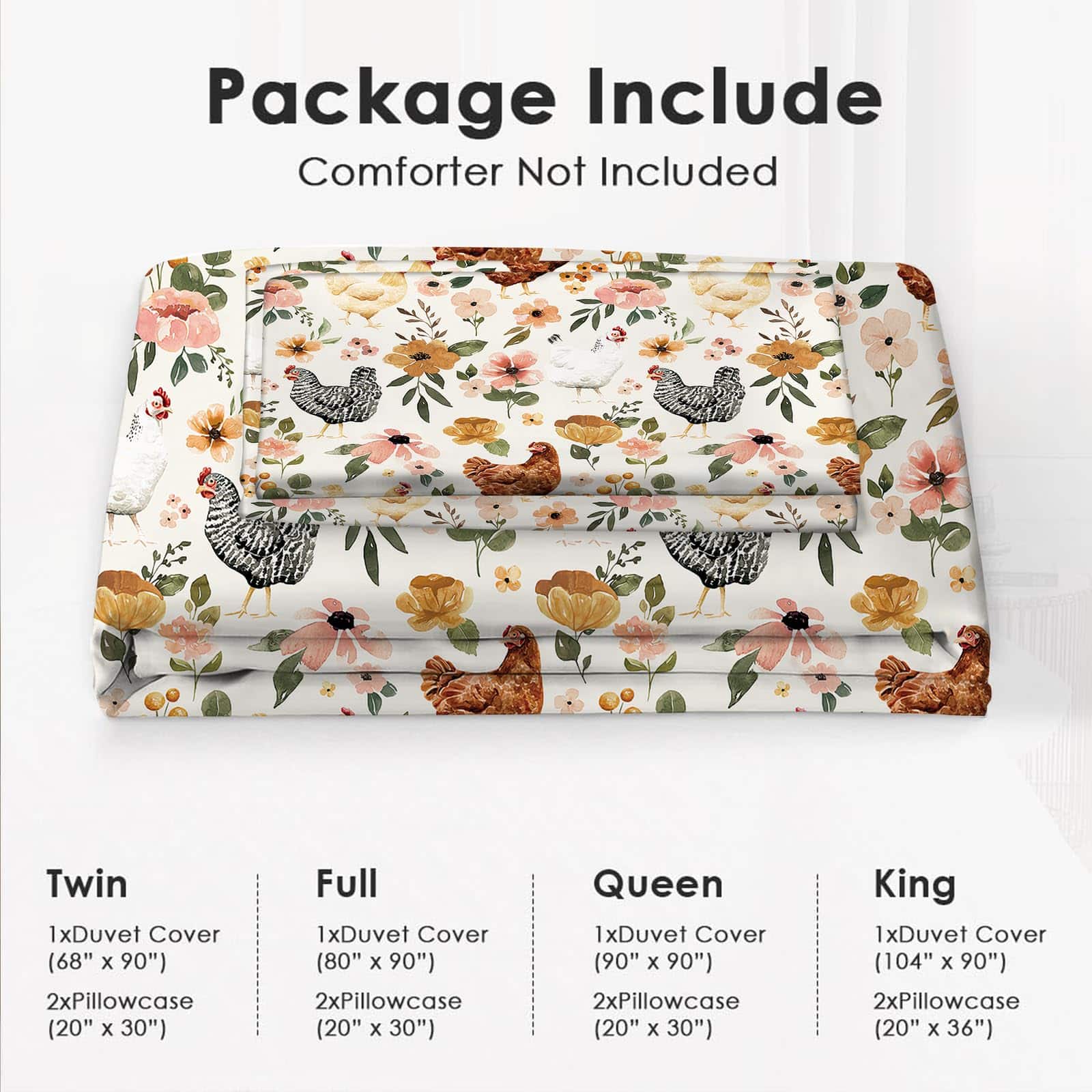 Juego de edredón Chicken Flowers Comforter Set Hen Floral - Imagen 7