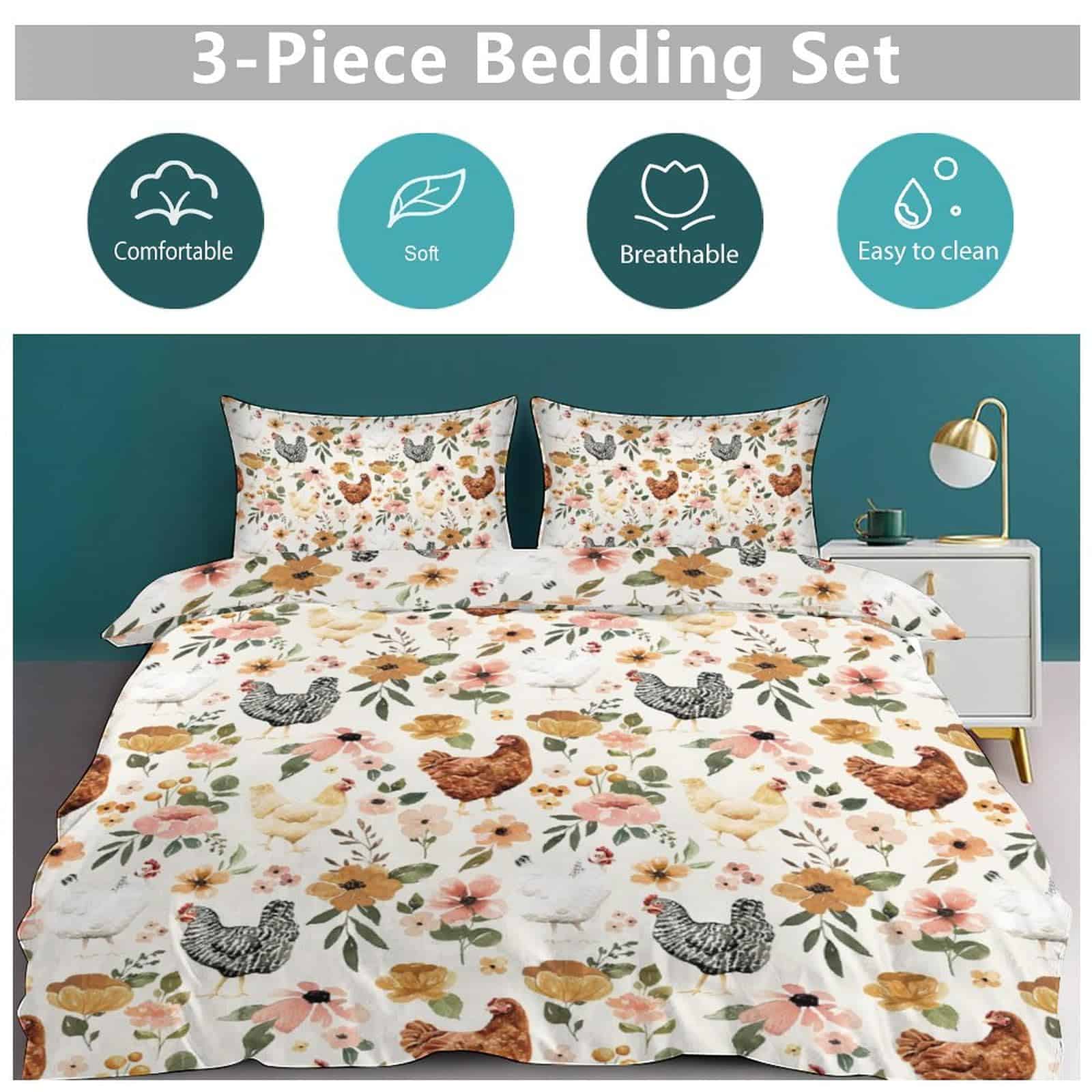 Juego de edredón Chicken Flowers Comforter Set Hen Floral - Imagen 8