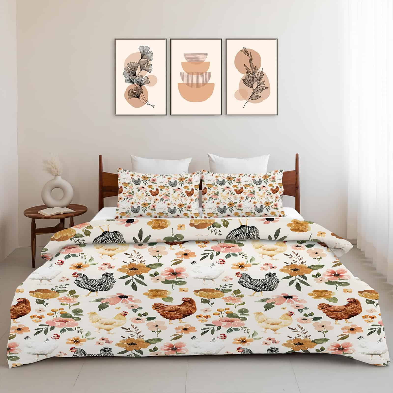 Juego de edredón Chicken Flowers Comforter Set Hen Floral - Imagen 5