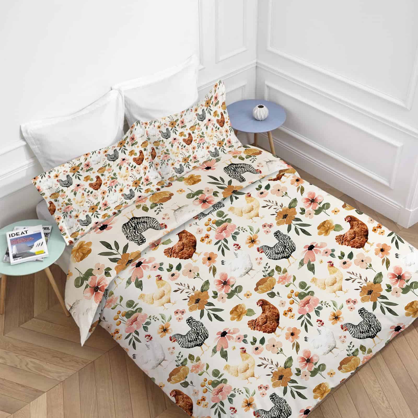 Juego de edredón Chicken Flowers Comforter Set Hen Floral - Imagen 4