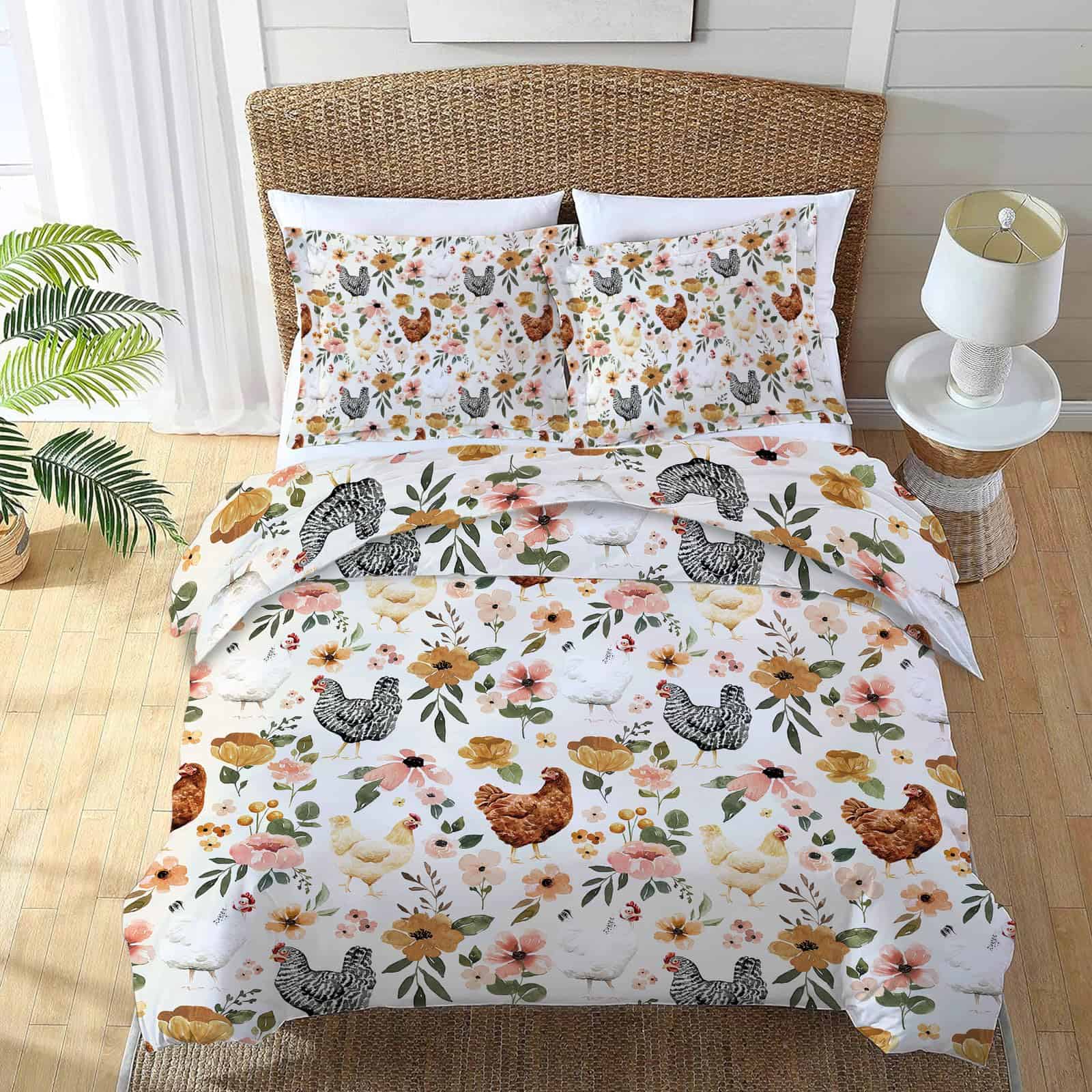 Juego de edredón Chicken Flowers Comforter Set Hen Floral - Imagen 3