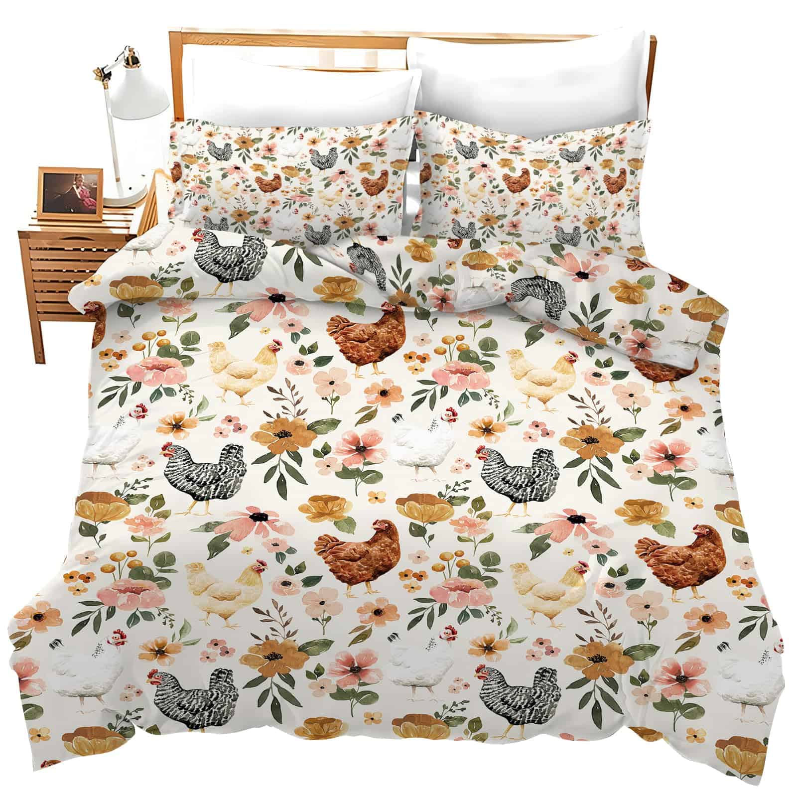 Juego de edredón Chicken Flowers Comforter Set Hen Floral