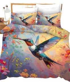 Set de edredón de colibríes con estampado de aves azules