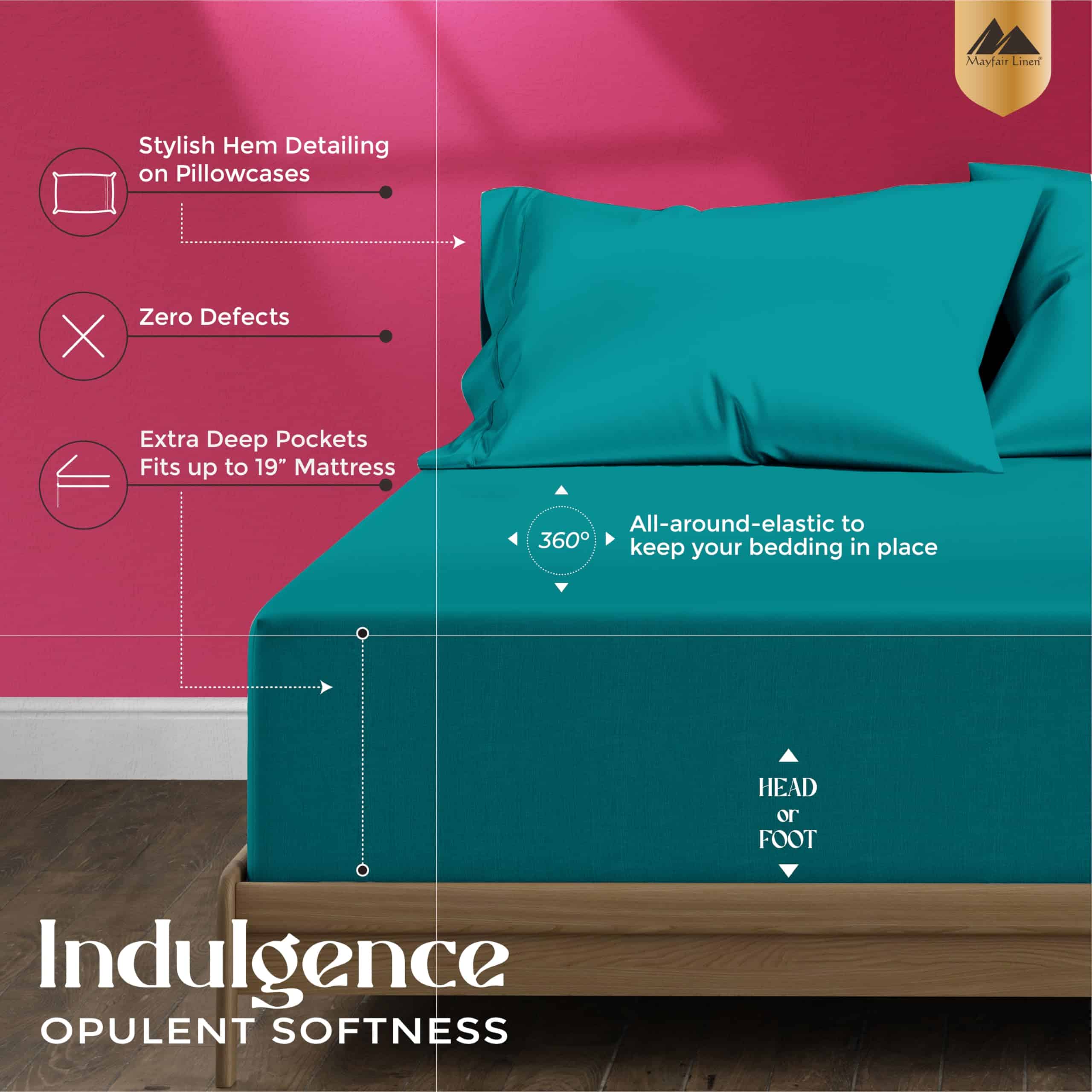 Juego de sábanas Mayfair Linen 100% algodón -Teal - Imagen 7