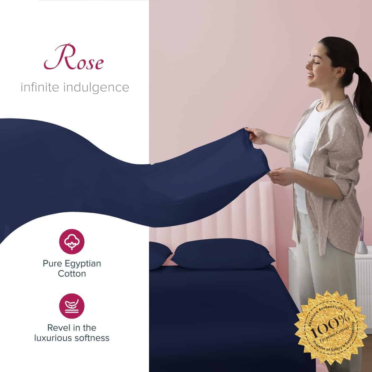 Juego de Sábanas 100% Algodón Egipcio Carressa -Azul Marino - Imagen 3