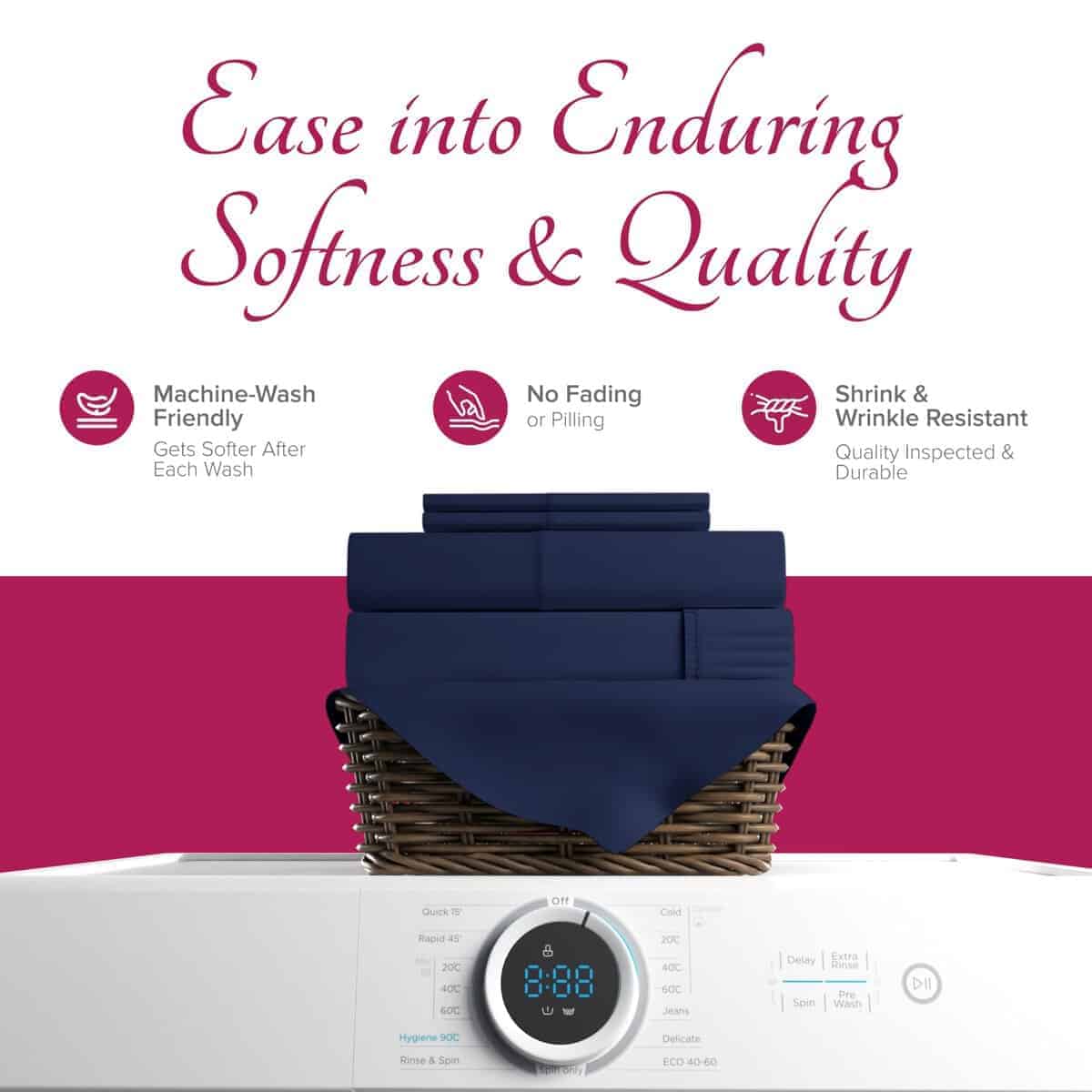 Juego de Sábanas 100% Algodón Egipcio Carressa -Azul Marino - Imagen 8