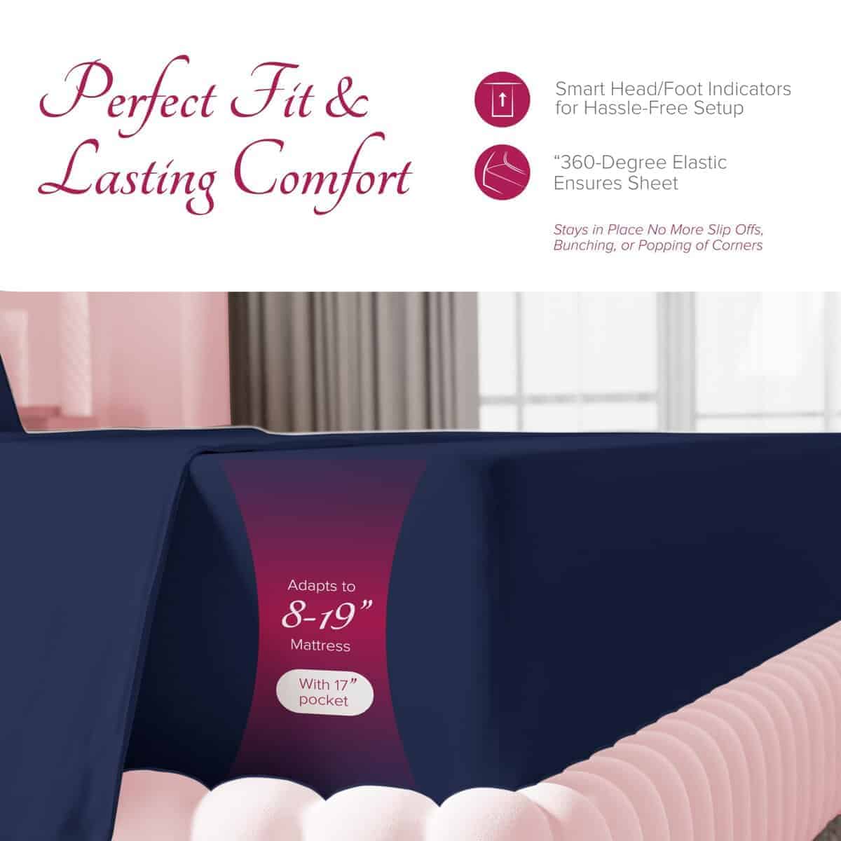 Juego de Sábanas 100% Algodón Egipcio Carressa -Azul Marino - Imagen 6