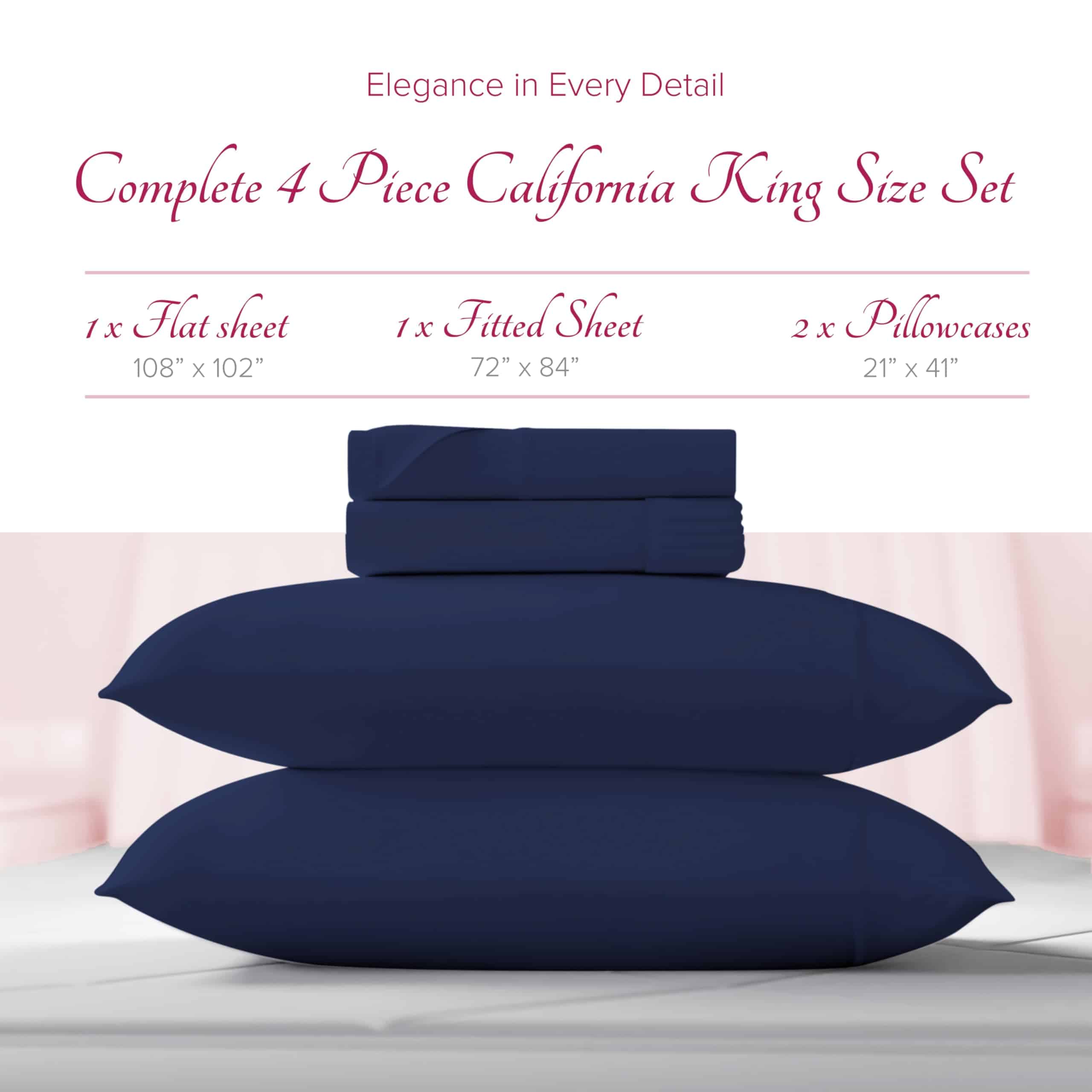 Juego de Sábanas 100% Algodón Egipcio Carressa -Azul Marino - Imagen 4