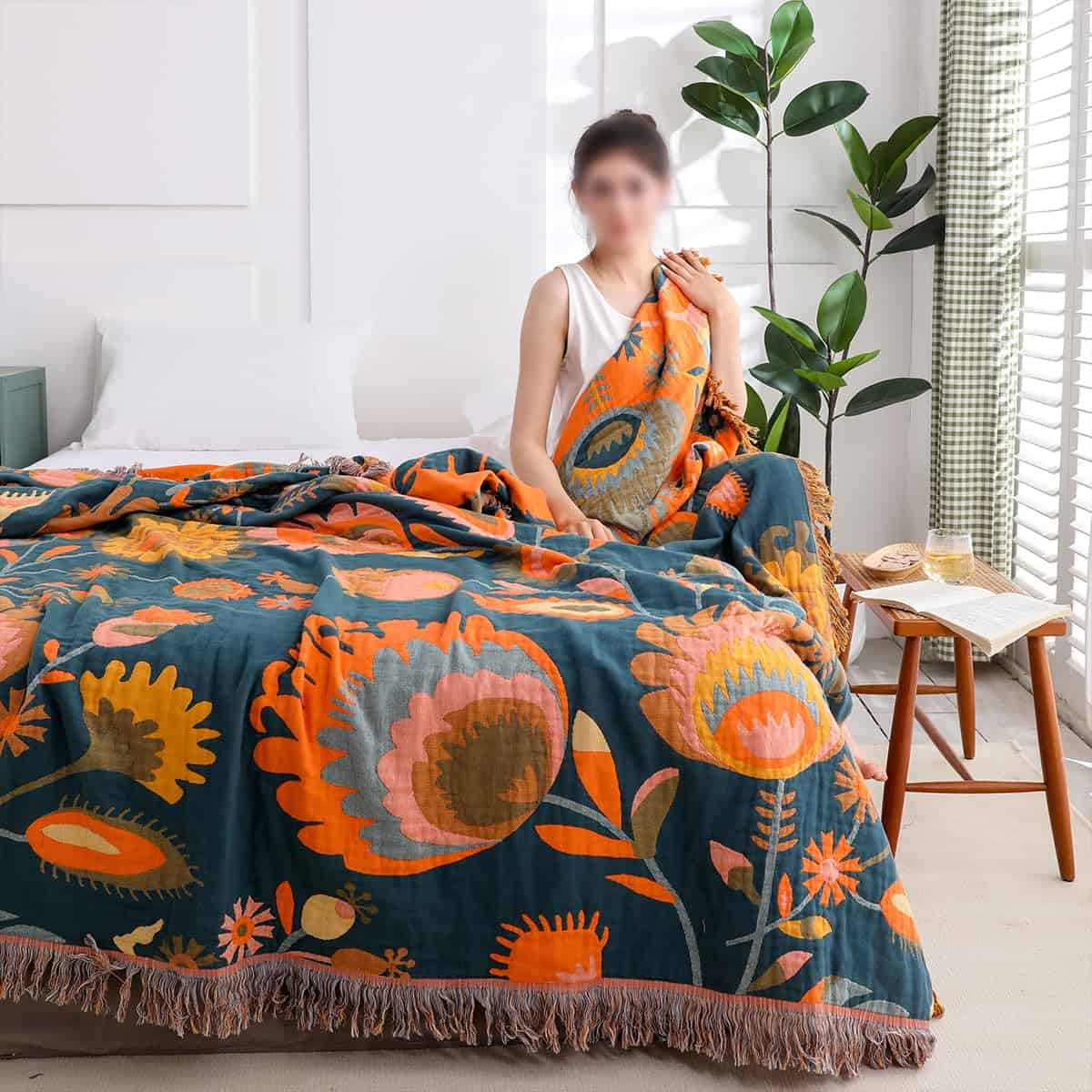 Manta de cama boho Hopstar - 100% algodón impreso - Imagen 6