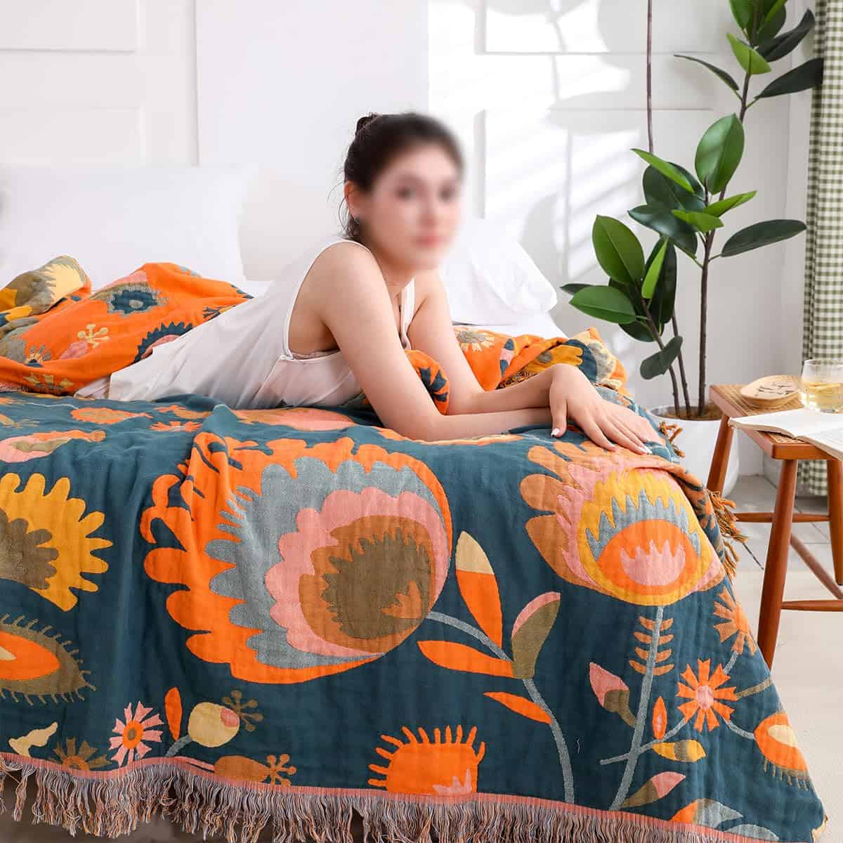 Manta de cama boho Hopstar - 100% algodón impreso - Imagen 5