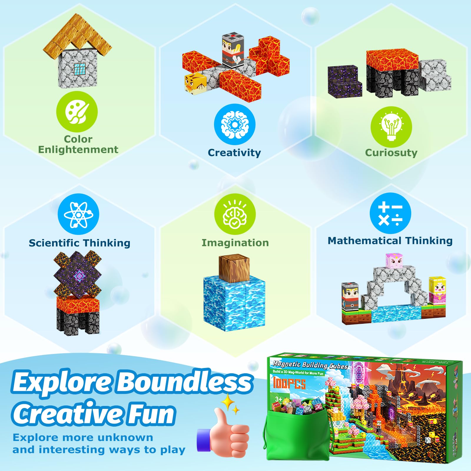 100PCS Blocos Magnéticos, Construye tu Mundo Mágico en el - Imagen 6