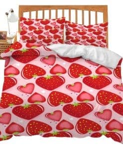 Set de Ropa de Cama Tema Kawaii de Fresas, Funda Nórdica de