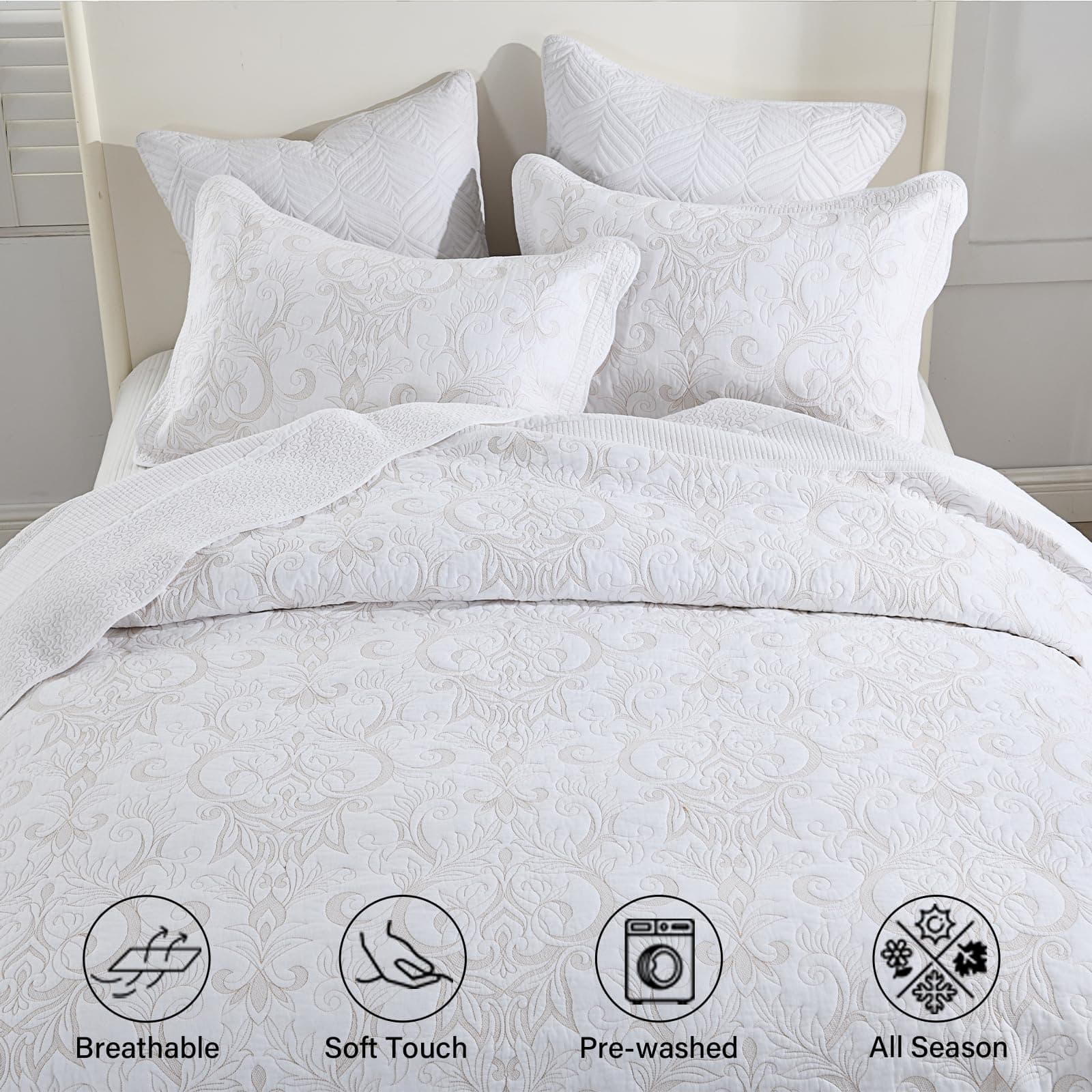 Colcha King/Cal King acolchada extra grande con bordado de - Imagen 6