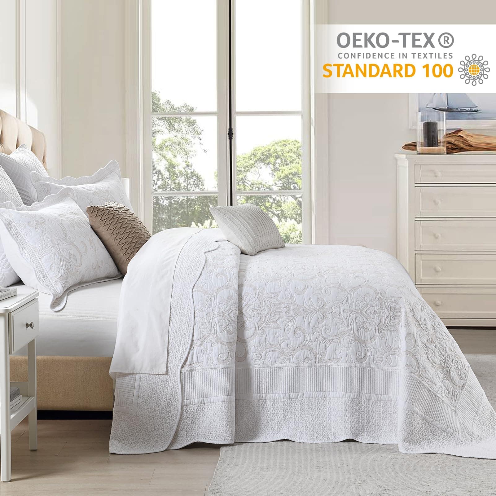 Colcha King/Cal King acolchada extra grande con bordado de - Imagen 4