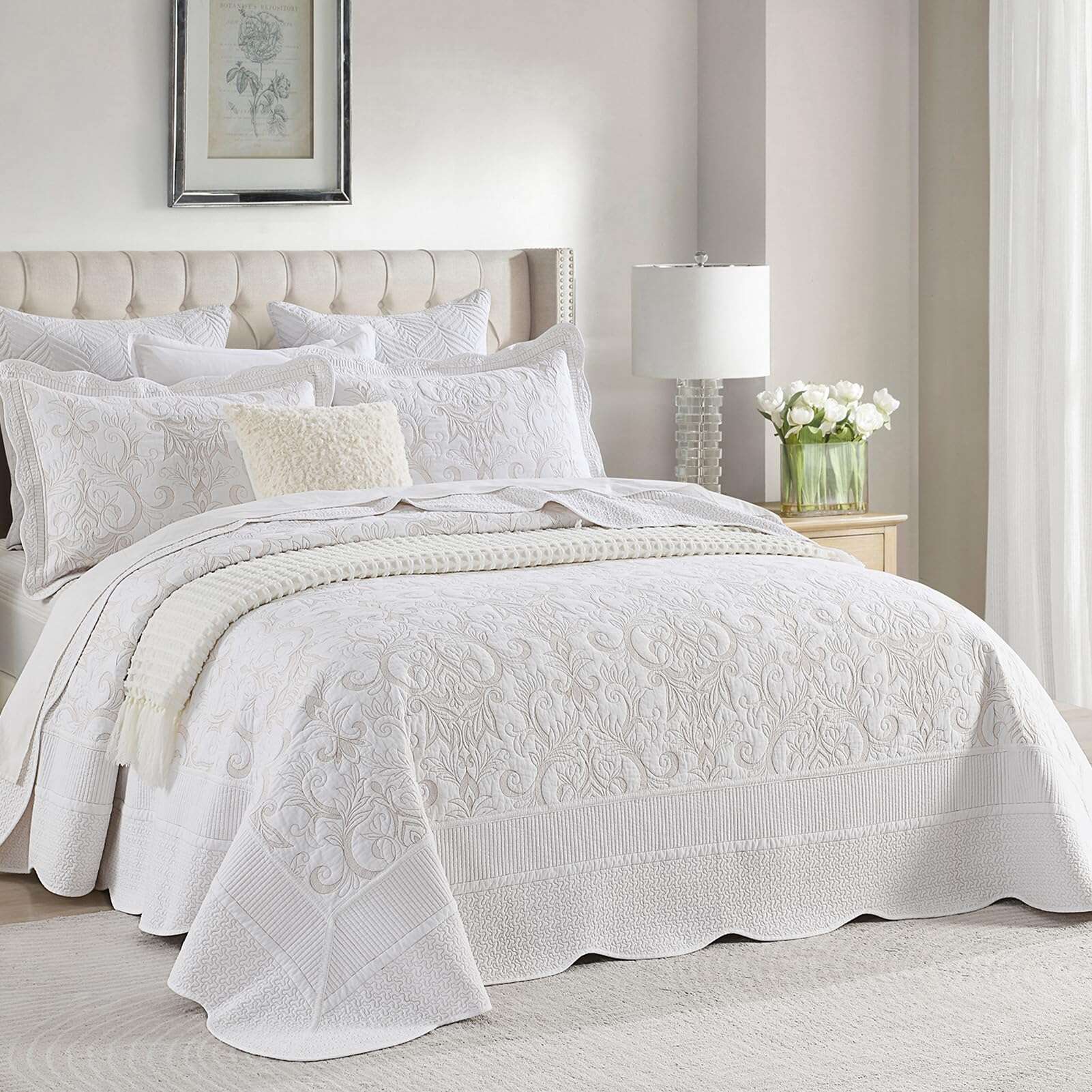 Colcha King/Cal King acolchada extra grande con bordado de