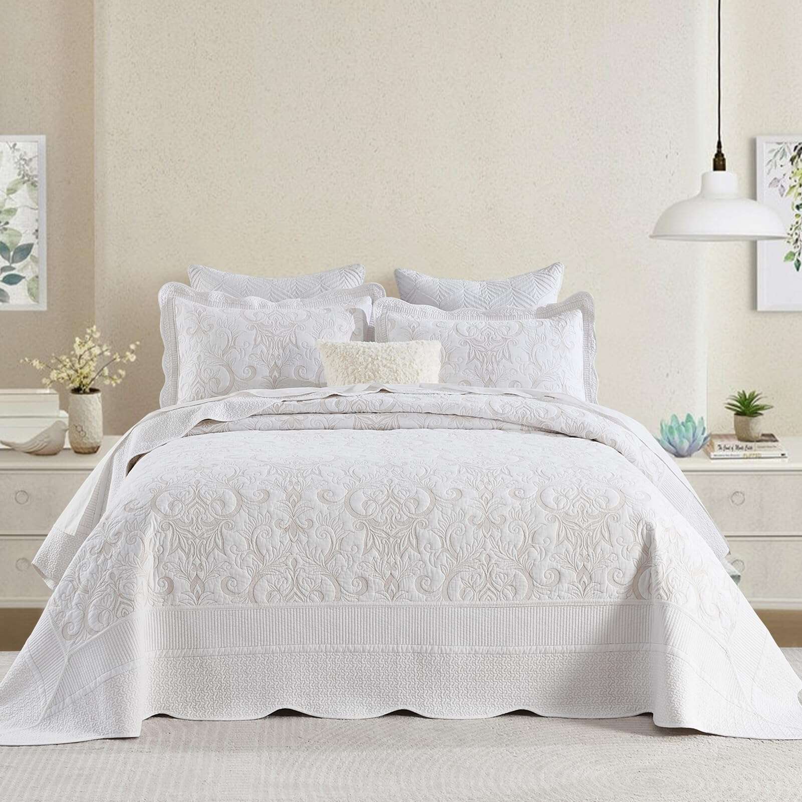 Colcha King/Cal King acolchada extra grande con bordado de - Imagen 3