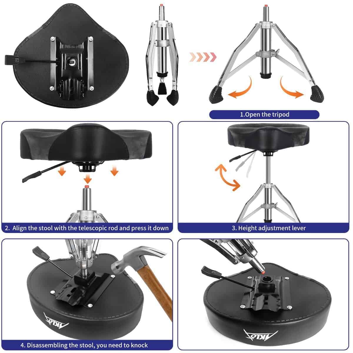 AKOLT Taburete de Batería, Asiento de Batería -Gris - Imagen 5