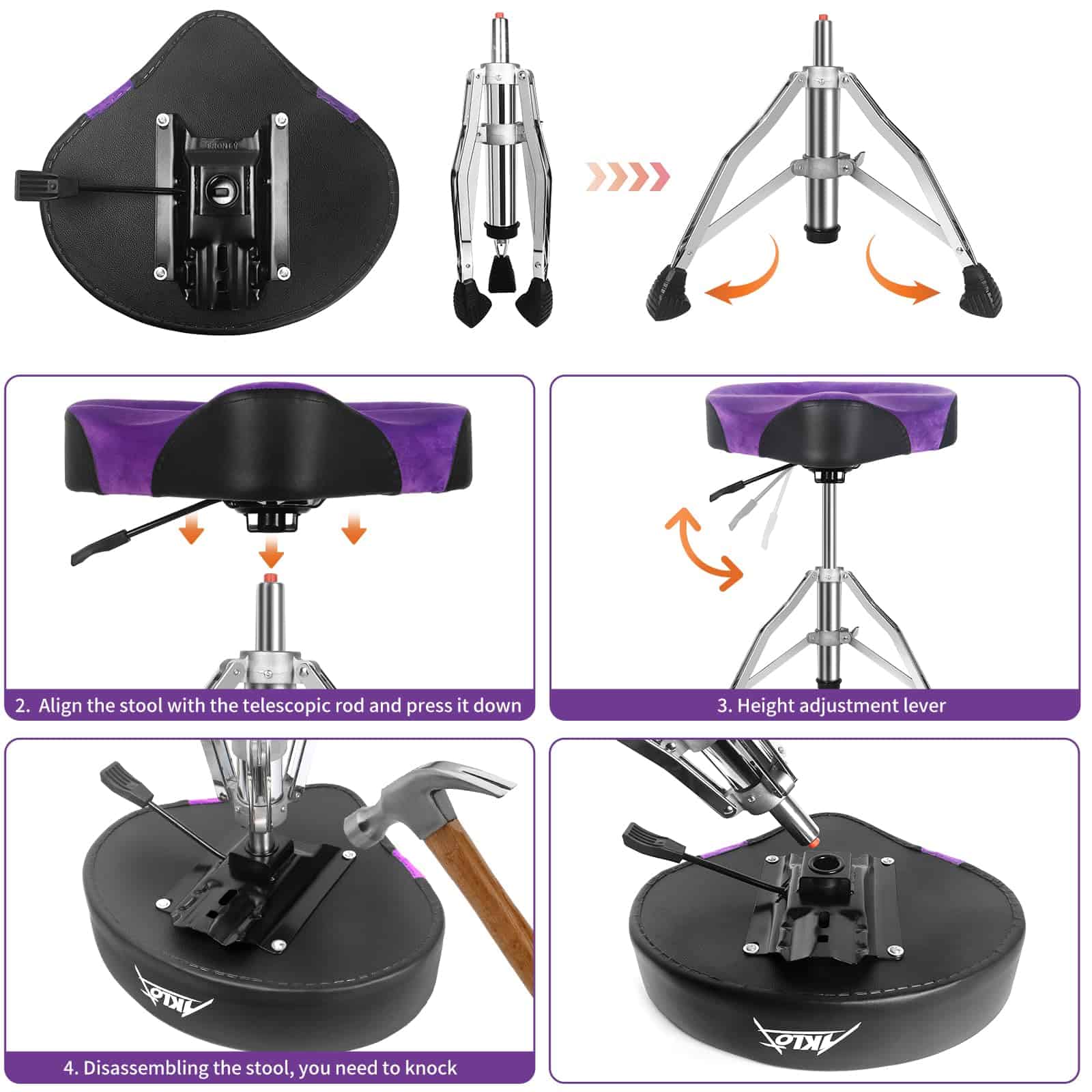 AKOLT Taburete de Batería, Asiento de Batería -Púrpura - Imagen 5