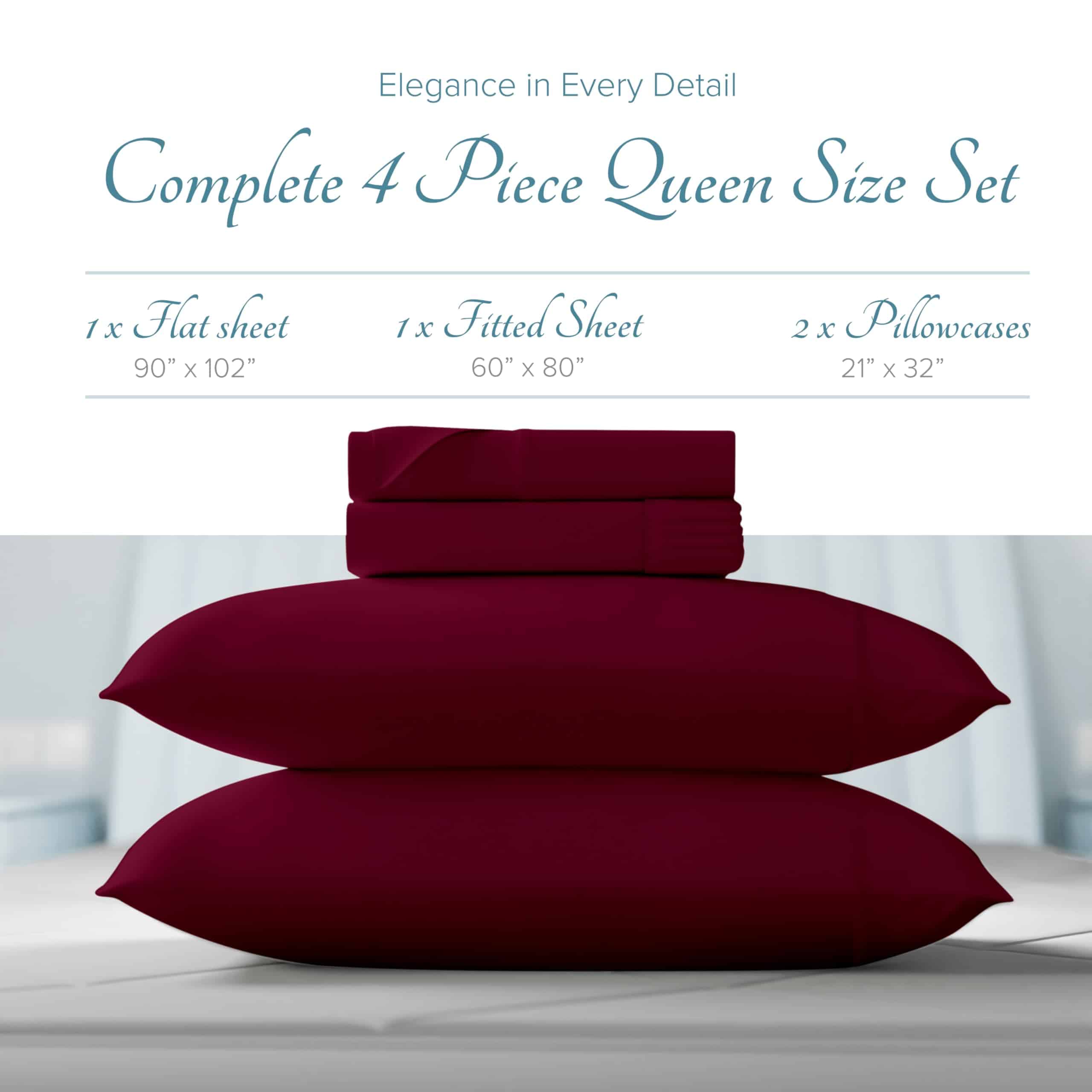 Juego de Sábanas de Algodón Egipcio de Lujo -Borgoña Clásico - Imagen 4