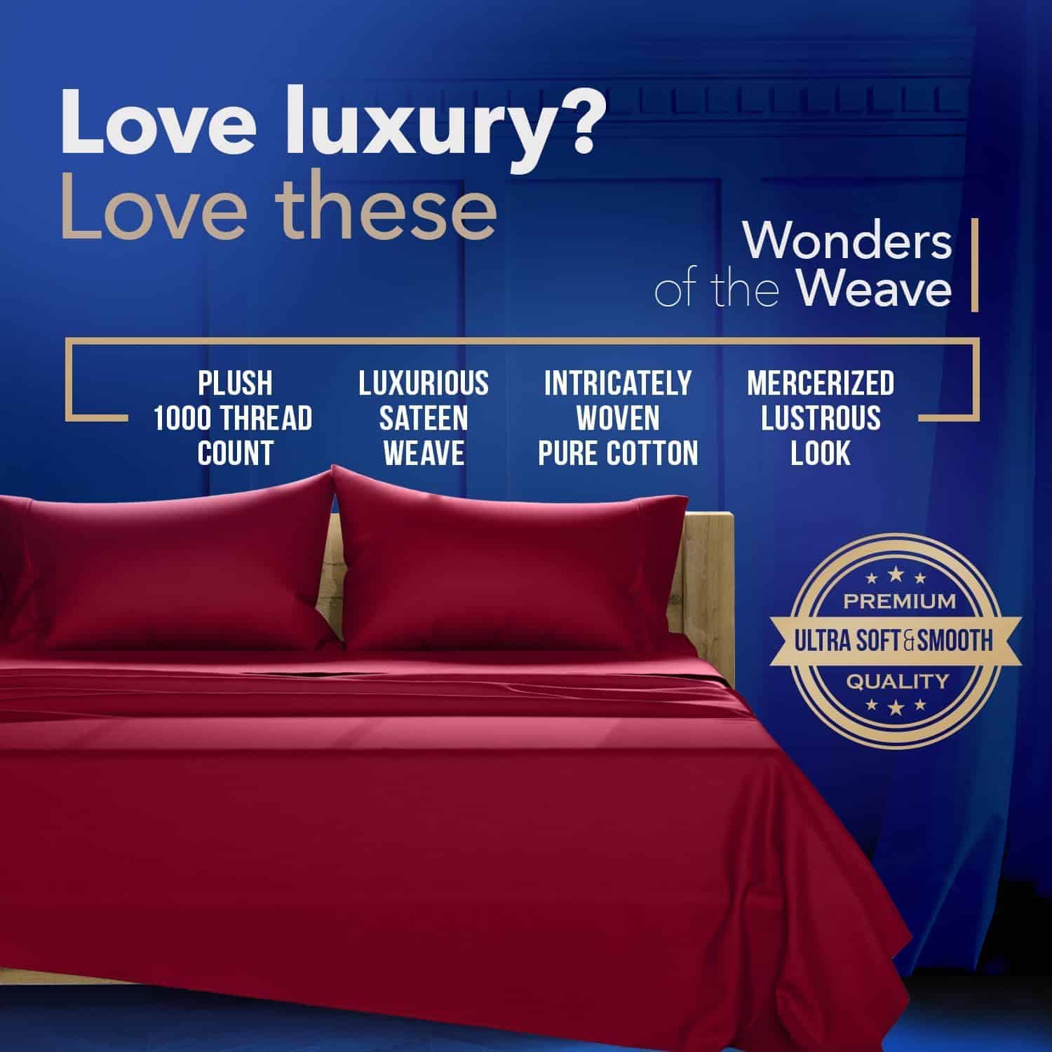 TEXAS LINEN CO. Juego de Sábanas de Algodón -Borgoña - Imagen 4