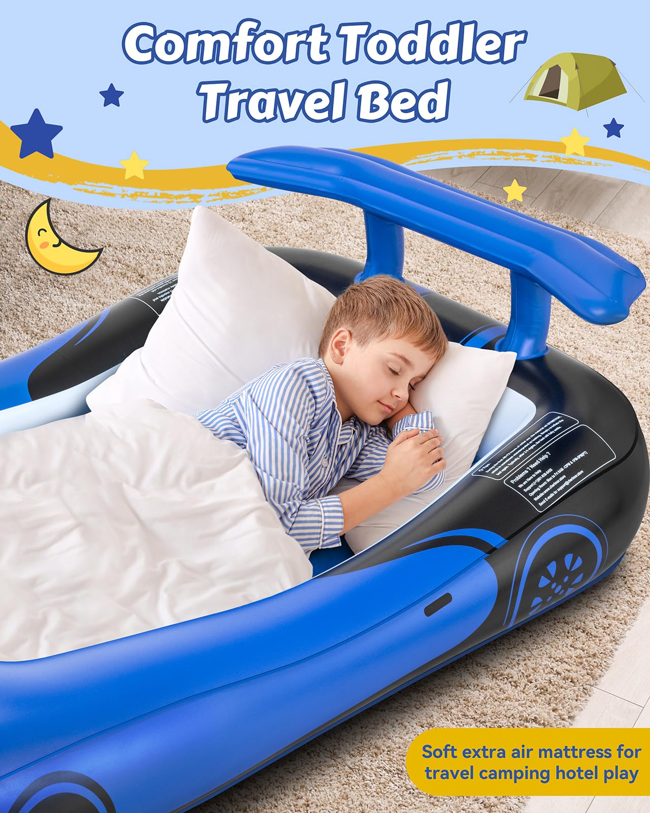 Cama de viaje inflable para niños con protectores de - Imagen 3
