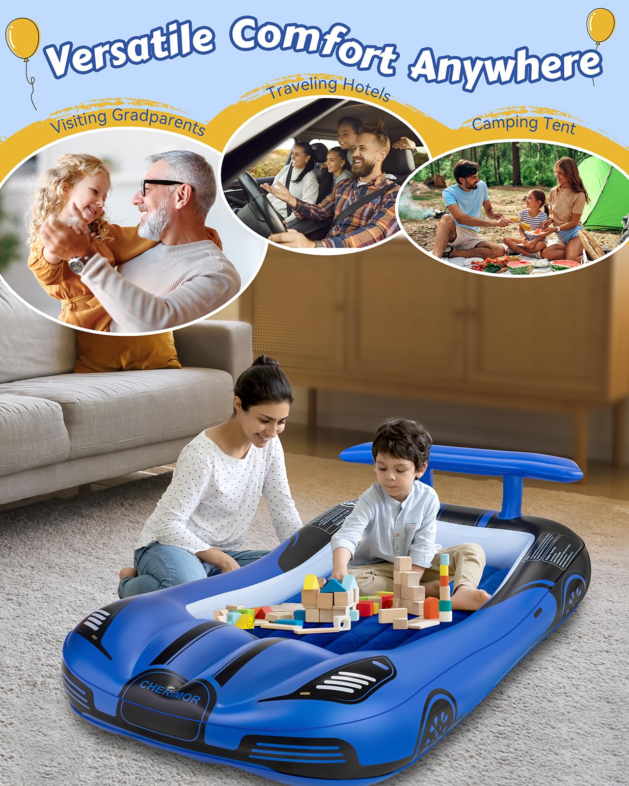 Cama de viaje inflable para niños con protectores de - Imagen 5