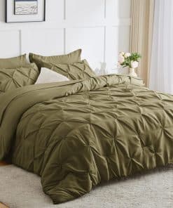 Juego de edredón verde oliva HIMEET Queen 7 Piezas Edredón