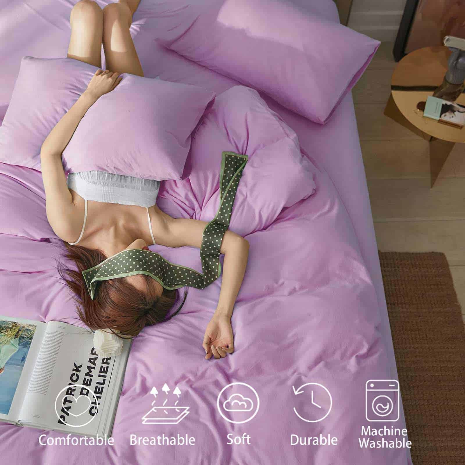 Juego de Funda de Edredón Grisáceo Morado Tamaño Queen de 3 - Imagen 4