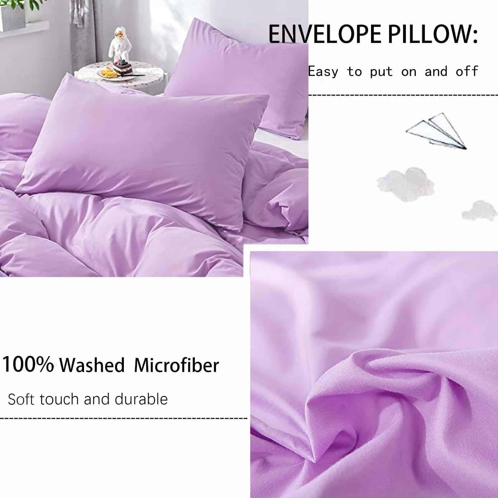 Juego de Funda de Edredón Grisáceo Morado Tamaño Queen de 3 - Imagen 7