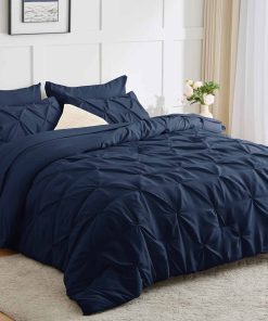 HIMEET- Juego de Edredón Azul Marino Tamaño Queen 7 Piezas