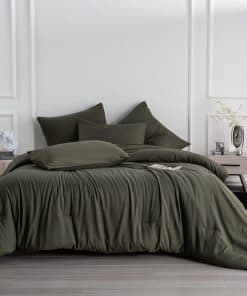 Juego de edredón completo BUPIRD verde oscuro sólido 3