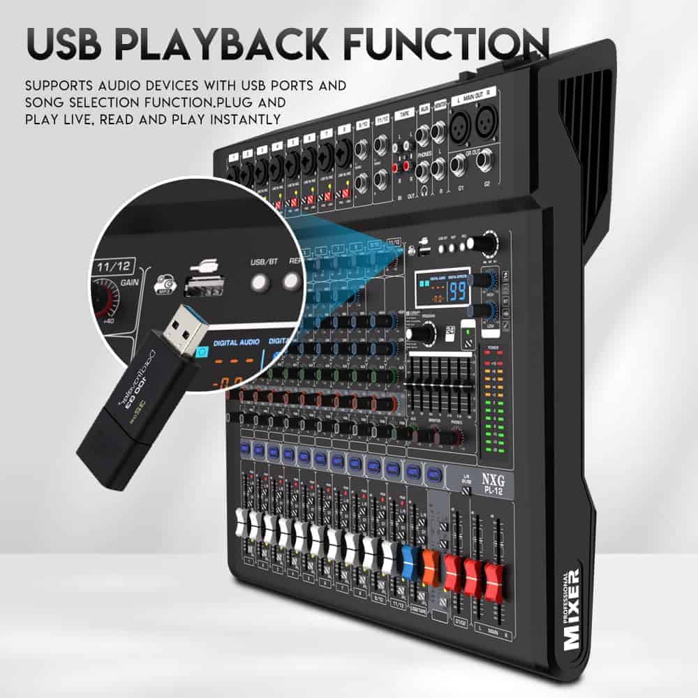 Mesa de mezclas de audio profesional de 12 canales Yamnweo - Imagen 5