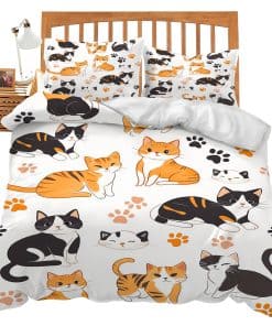 Set de Edredón de Gato de Dibujos Animados Tamaño Completo,