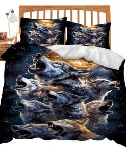 Juego de edredón de lobo tamaño completo, impresión de