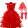Disfraz ZKR Lydia Deetz Rojo Vestido de Boda Gótico