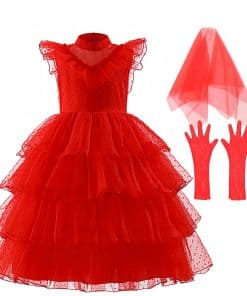 Disfraz ZKR Lydia Deetz Rojo Vestido de Boda Gótico