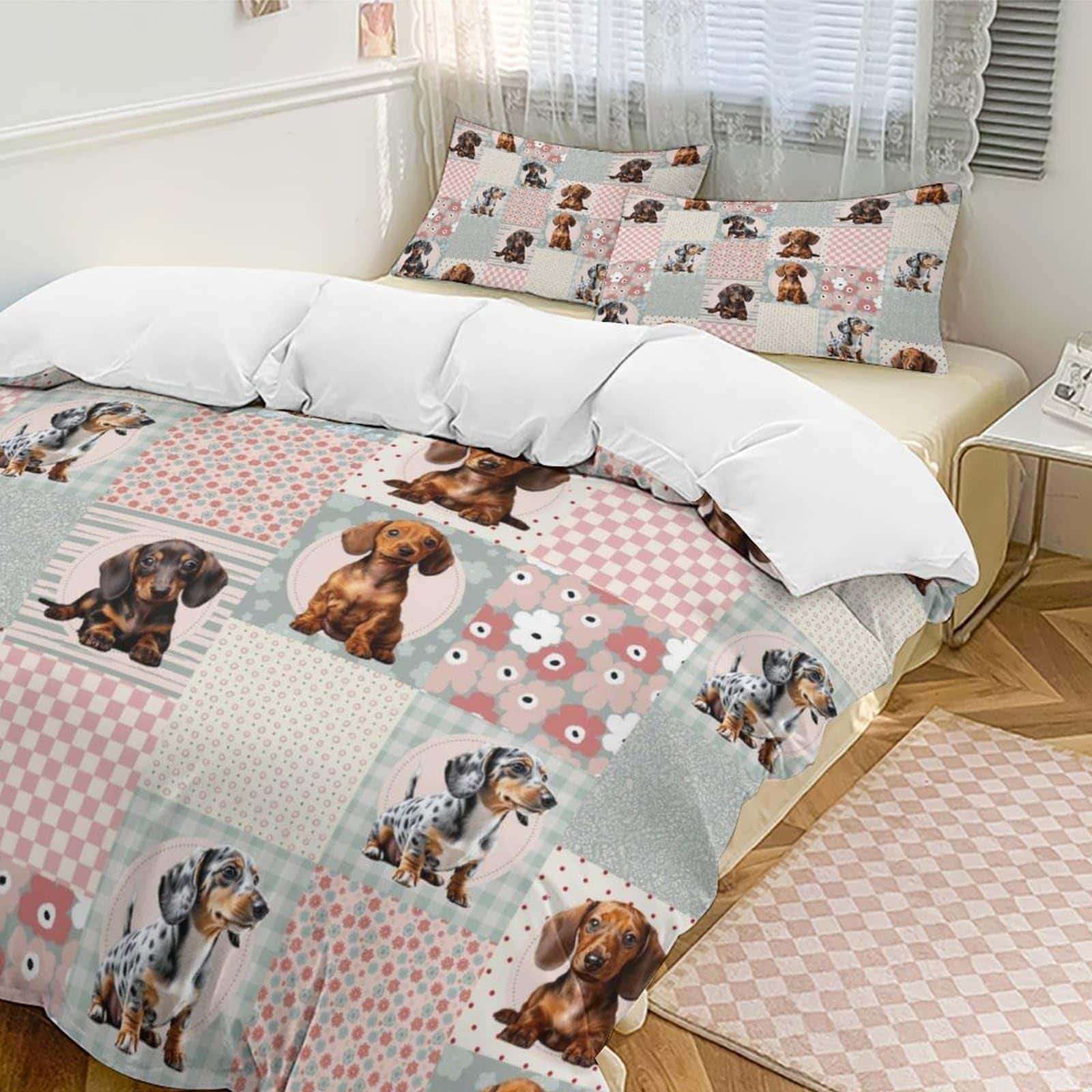 Juego de Ropa de Cama Dachshund Tamaño Queen Juego de Funda